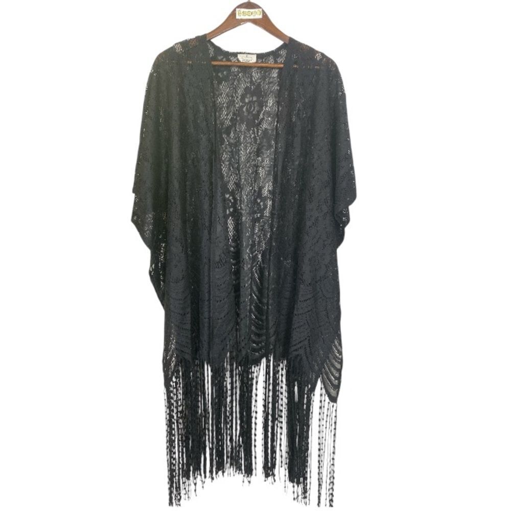 EMBER Black Lace Fringe Kimono / Wms L